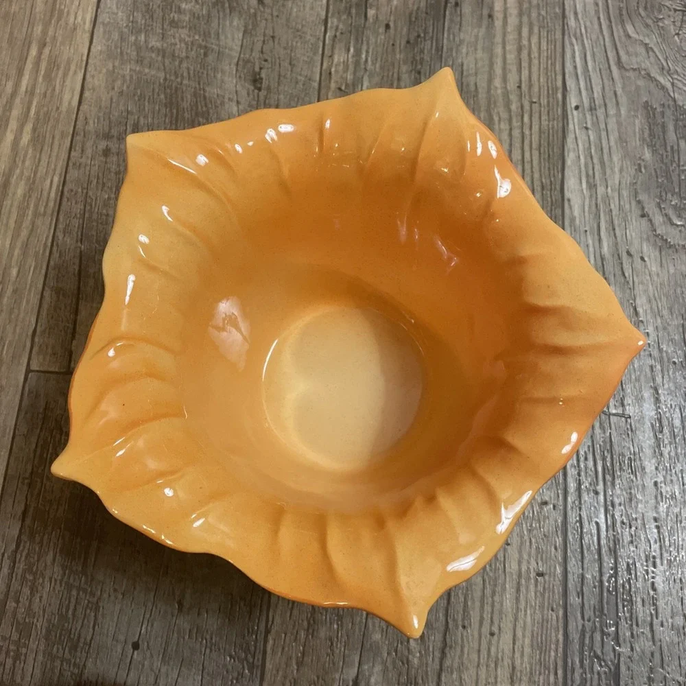 VTG Squash Gourd Flower Vase Bowl Planter Orange & Green Ceramic Italy‎